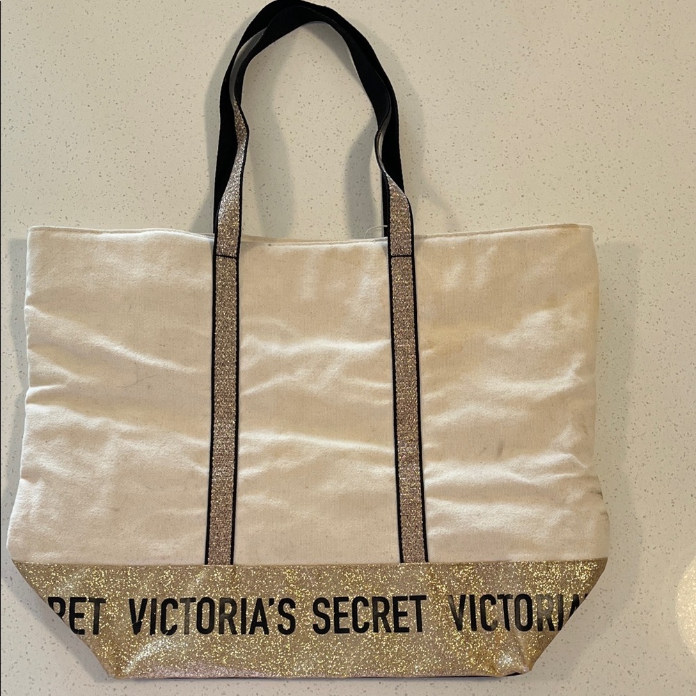 Victoria's Secret Glittery Gold and Cream Tote